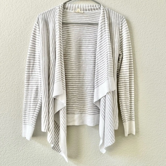 Eileen Fisher Linen & Cotton Blend Stripe Waterfall Open Cardigan Size M - Picture 6 of 6